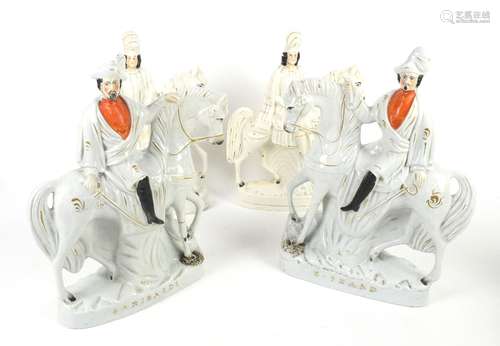 Pair of Staffordshire equestrian flatbacks of Garibaldi and Colonel Peard and two similar