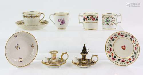 Crown Derby 18th century and later porcelain, to include lobed coffee cup and saucer with blue bands