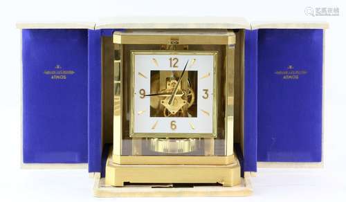 Jaeger-LeCoultre Atmos VIII clock, the square dial with alternating gilt Arabic numerals and