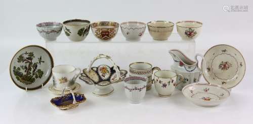 Late 18th century and later porcelain coffee cans, tea bowls, saucers etc to include New Hall,