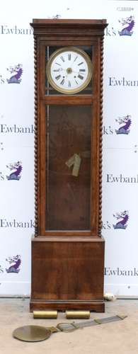 Early 20th century mahogany longcase clock, the round enamel dial with Roman numerals and outer