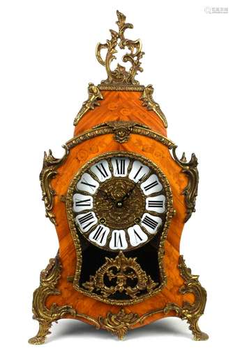 19th century style French clock, the dial with twin train movement, enamelled cartouches and Roman