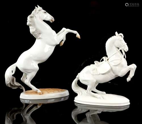 Auguden Wien figure of a rearing horse 28cm high impressed 1831 and another smaller with saddle