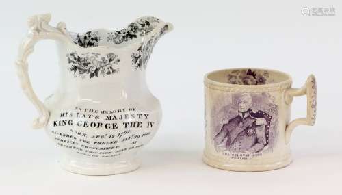 Goodwin Bridgewood and Harris jug circa 1830, commemorating the life of George IV, transfer
