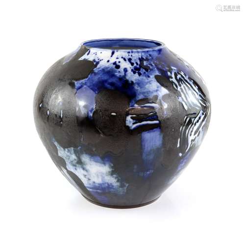 Mario Prassinos for Sevres porcelain vase of ovoid form with an abstract mottled design in black