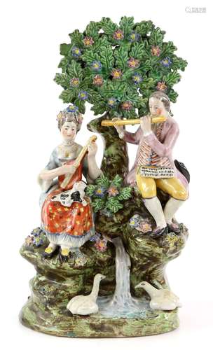 19th century Staffordshire pearlware bocage figural group, in the manner of John Walton, modelled