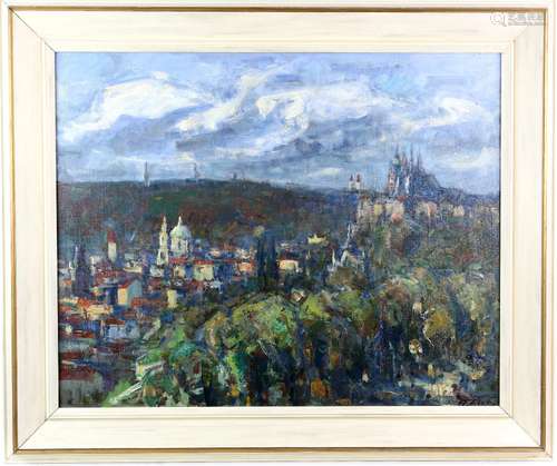 Frantisek Libal (Czech, 1896-1974), 'A View of Prague', oil on canvas, signed and dated '65 to lower