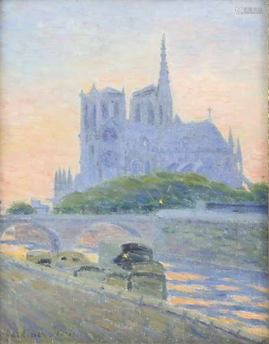 Anna Gardiner (British, 19th/20th century). 'Notre Dame', signed, oil on canvas board, 26.5cm x