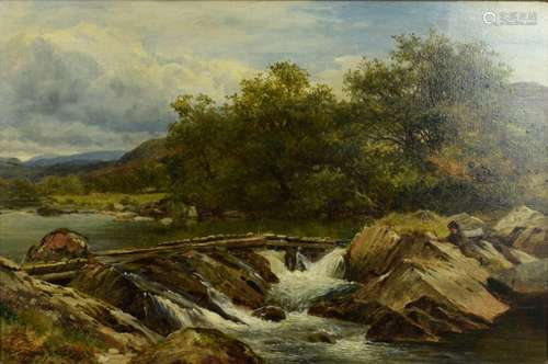 David Bates, British 1840/41-1921, 'A mill dam on the Llugwy', signed and dated 1889, inscribed