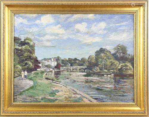 Leslie Woollaston (British, 1900-1977), 'The Thames at Richmond', oil on canvas, unsigned, inscribed