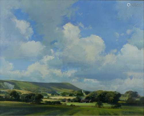 § Frank Wootton (British, 1911-1998), 'Berwick Church and Firle Beacon from Milton Street', oil on