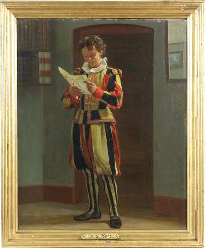 Frederik Christian Lund (Danish, 1826-1901), Swiss Guard reading a letter, oil on panel, signed