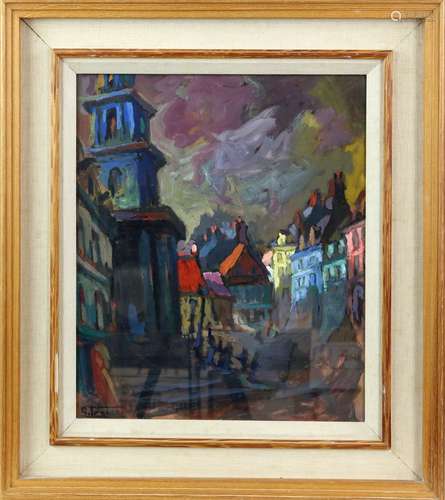 Mid 20th century Continental oil on board, View of a street in Boulogne, singed 'G. Franco' to lower