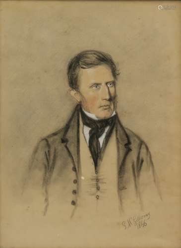 G McGillivray, portrait of a Victorian gentleman, signed and dated 1846, charcoal and pastel, 35.5cm