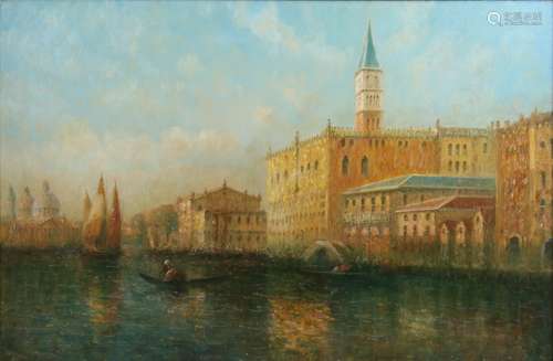 L Ritter, Venetian scene of the Doges Palace, oil on canvas, signed, 49.5cm x 75cm