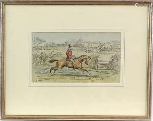 Phiz - Hablot Knight Browne (British, 1815-1882) the hunt, watercolour, 13cm x 23cm