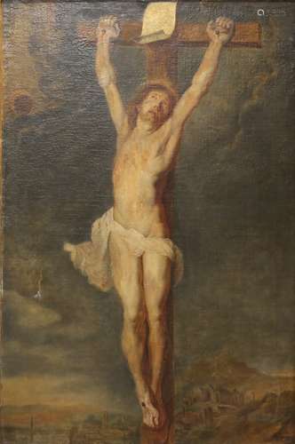 19th century, Crucifixion, oil on canvas, unsigned, 100cm x 67cm