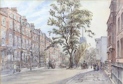 Dennis Flanders (British 1915-1994). 'Church Row, Hampstead', brown ink and watercolour, signed