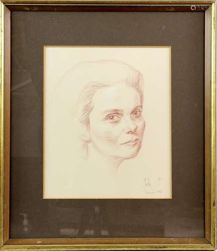 20th century, English School, portrait of a lady, brown pencil highlighted with white chalk,