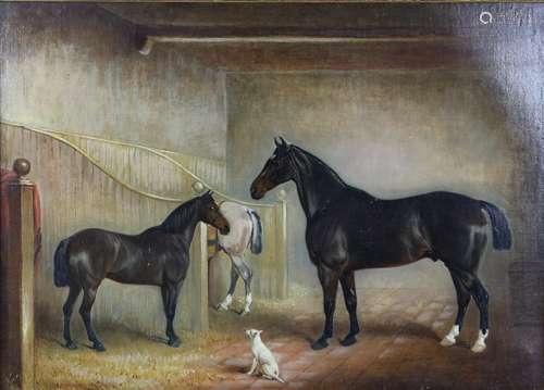 Claude Lorraine Ferneley (British, 1822-1891), 'A Stable Interior with Cream, Snob, Jenny Wren and