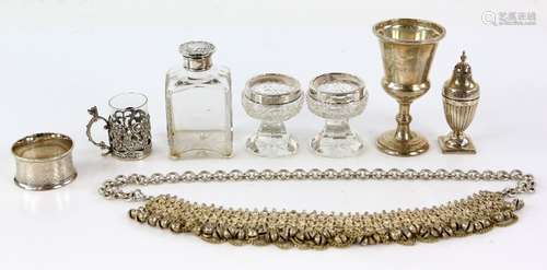 Small collection of silver and silver-mounted items to include a small goblet, 10 cm high, marks