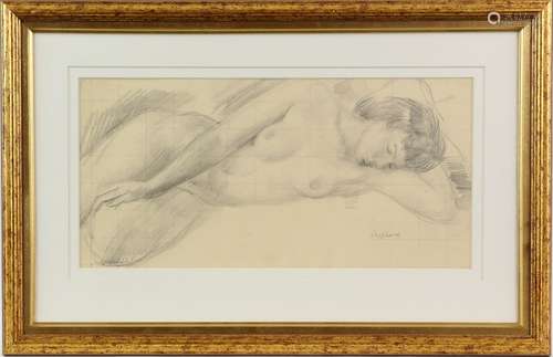 Sydney d'Horne Shepherd, 20th century, sketch of a nude young woman lying on her left side,