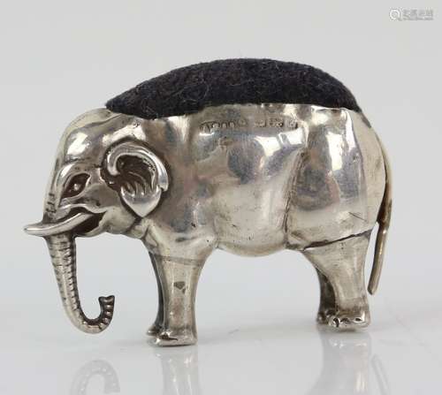 Edward VII silver pin cushion in the form of an elephant, by AC LD, Birmingham 1906, 4 cm wide