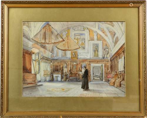 Achile Vianelli (Italian, 1803-1894), 'Interior of St. Francisco di Pava', watercolour, signed,