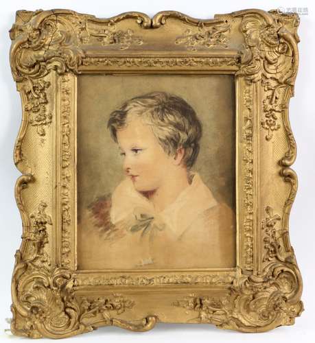 19th century portrait of a boy, watercolour, unsigned, 20 x 17cm