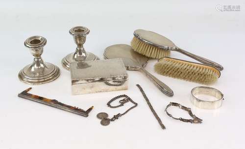 American pair of Gorham silver dwarf candlesticks, together with a selection of other items