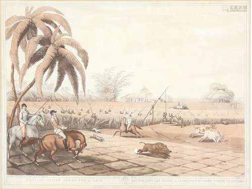 After Samuel Howitt, two handcoloured aquatints from the Oriental Field Sport Series, originally