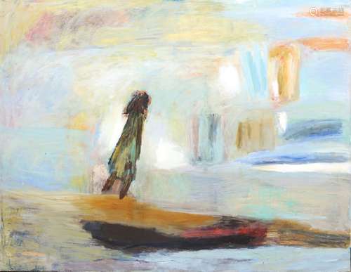 Lalitha Jawaharlal. 'The Beloved Country'. Abstract oil on board depicting a figure in a