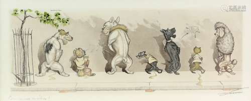 Boris O'Klein (French, 1893-1985), The Dirty Dogs of Paris, etching with colours, signed and