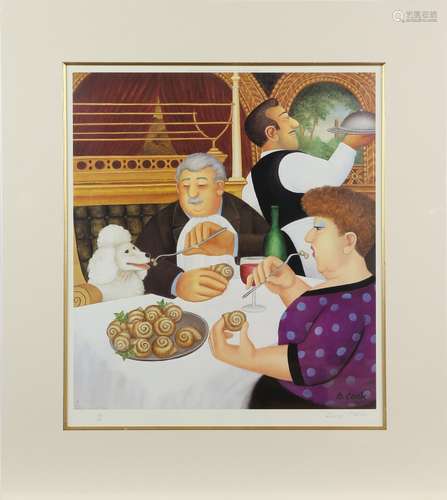 Beryl Cook (British, 1926-2008). 'Dining In Paris', limited edition photolithograph published by