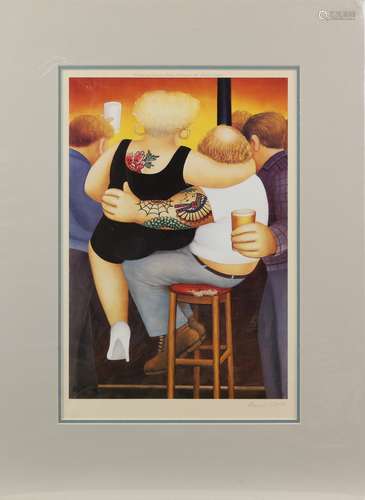 Beryl Cook (British, 1926-2008). 'Two On A Stool', limited edition photolithograph published by