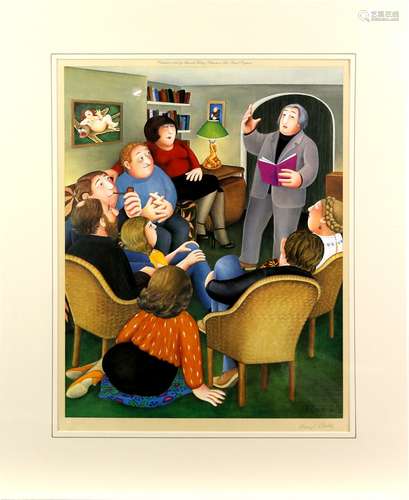 Beryl Cook (British, 1926-2008). 'Poetry Reading', limited edition photolithograph published by