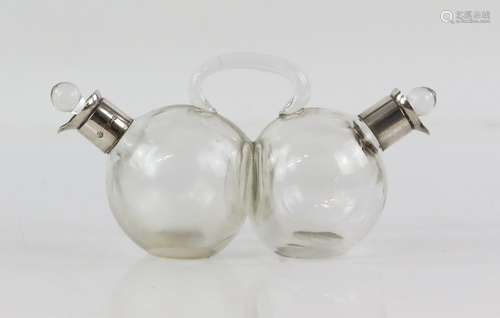 George V silver-mounted oil and vinegar, by William Hutton and Sons, Sheffield 1912, with double-