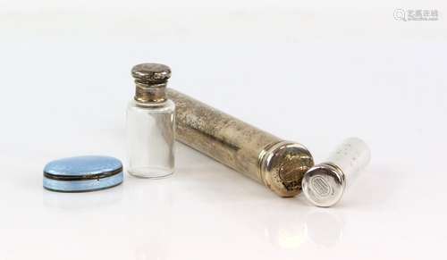 George V silver travel vanity set, by Asprey & Co., London 1919, comprising a silver-mounted scent