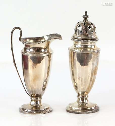 George V silver sugar caster and cream jug, by Adie Brothers Ltd, Birmingham, the caster 1925 18