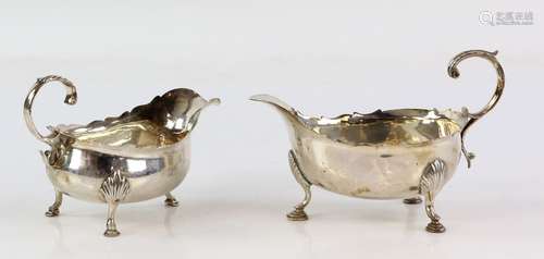 George III silver pair of sauce boats, by George Smith (II), London 1770, with scalloped rims,