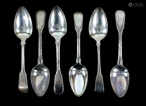 George III set of six silver dessert spoons, various dates and makers including William Comyns,