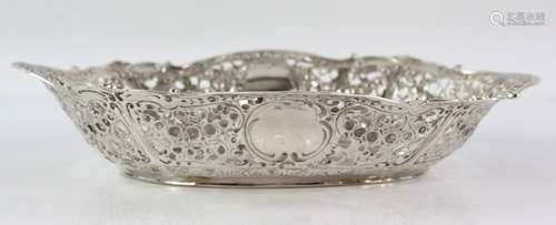 Continental silver basket, the shaped oval with pierced gallery, vacant cartouche and the centre