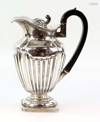 Victorian silver hot water jug, by Thomas Hayes, Birmingham 1894, with fluted body, shell capped