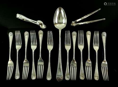 Victorian silver table-service, for twelve place settings, comprising twelve each of table forks,