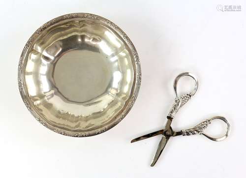 Swedish silver-handled scissors, by GD & Co, Malmo 1948, together with a Danish silver bowl, 14.5 cm