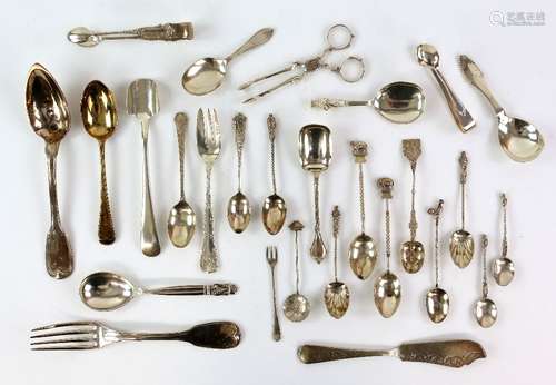 Selection of silver flatware to include two spoons by Georg Jensen, a French silver spoon and