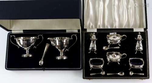 George V silver sugar and cream set, by Mappin & Webb, Birmingham 1931, sugar bowl 8cm high, with