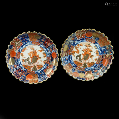 Pair of Antique Japanese Low Bowls