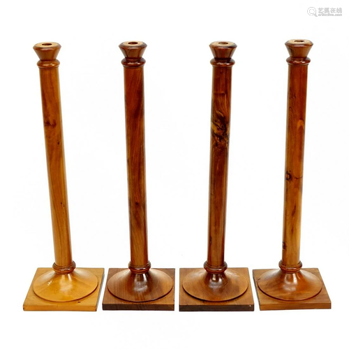 Four (4) Tall Vintage Wooden Candlesticks