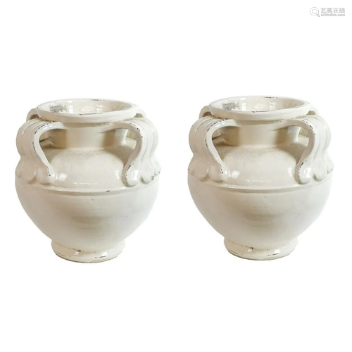 Pair of Large Glazed Earthenware Garden Pots